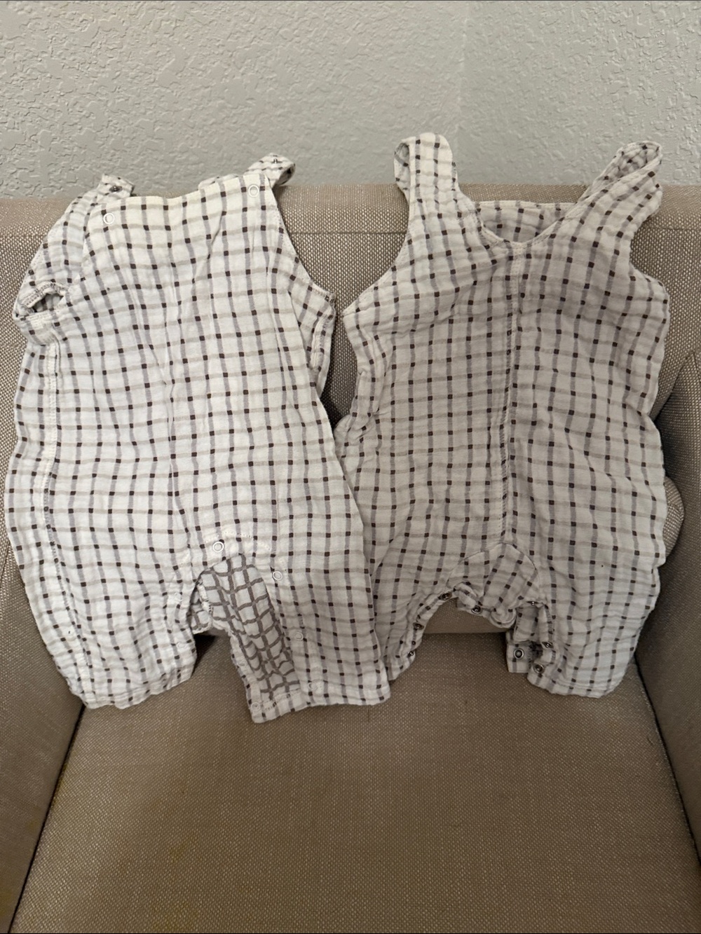 Angel Dear White & Brown Plaid Cotton Romper Pair